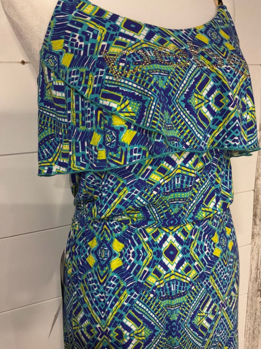 Bebe  Aztec Print Ruffle Boho Maxi Dress NWT S